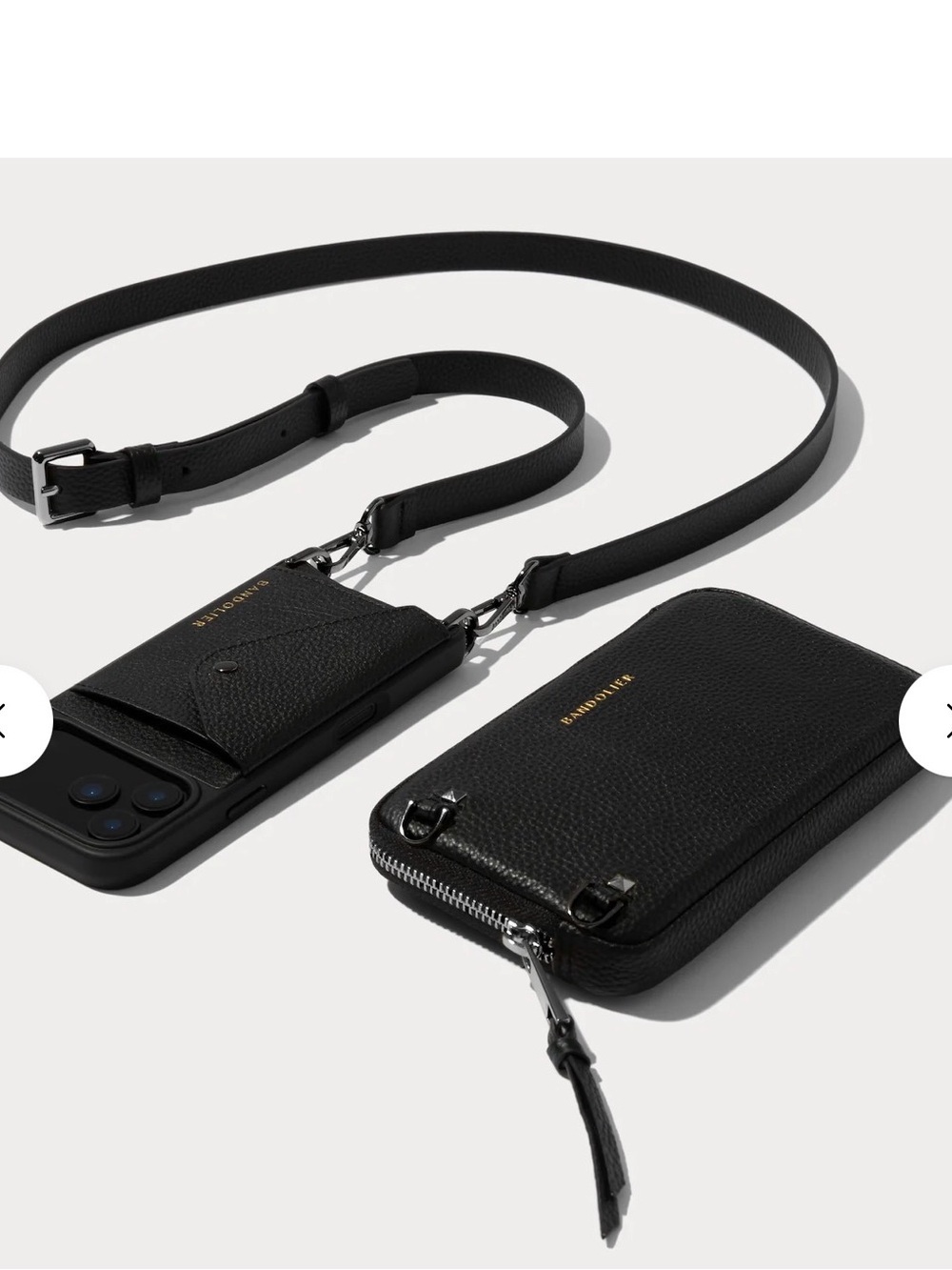 Bandolier Hailey Pouch Set - Black Leather w/gunmetal hardware.  iPhone16pro max